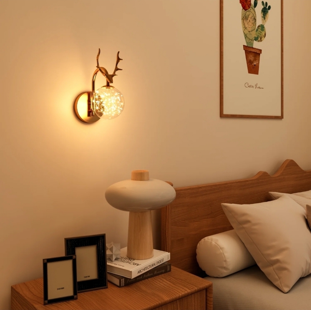 House of Hampton Gold Deer Antler Wall Sconce Light Fixture - Picture 5 of 9